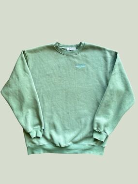 Mayfair Green Crewneck Sweatshirt Logo Graphic Back “Don’t Wait to Celebrate”